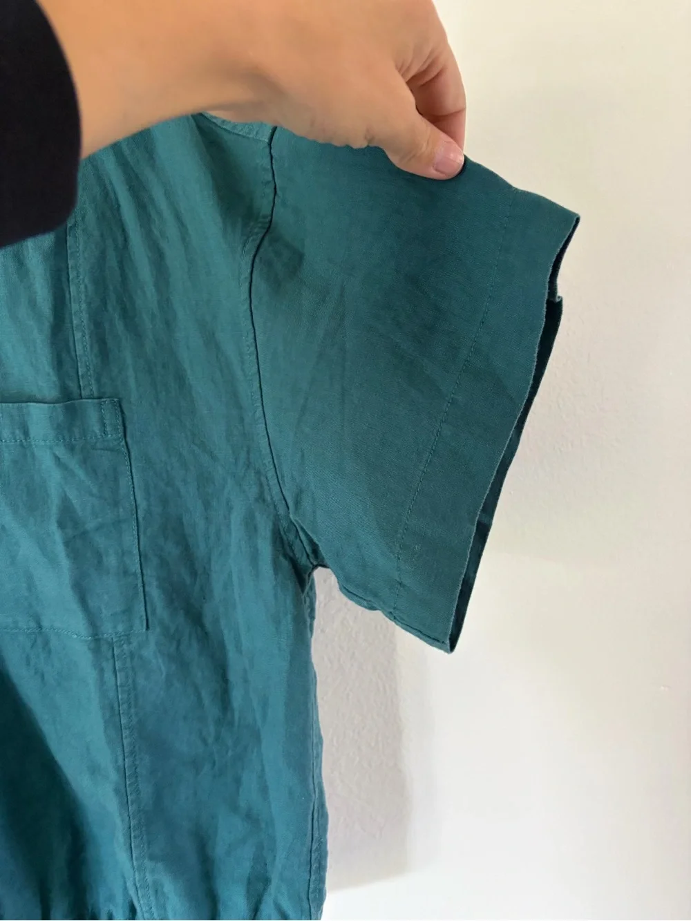 Athleta Playa Linen Tie True Wrap Short Sleeve Top In Borealis Green Size Large - Picture 6 of 14